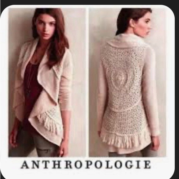 Anthropologie Beige Fringe Cardigan - Picture 2 of 2